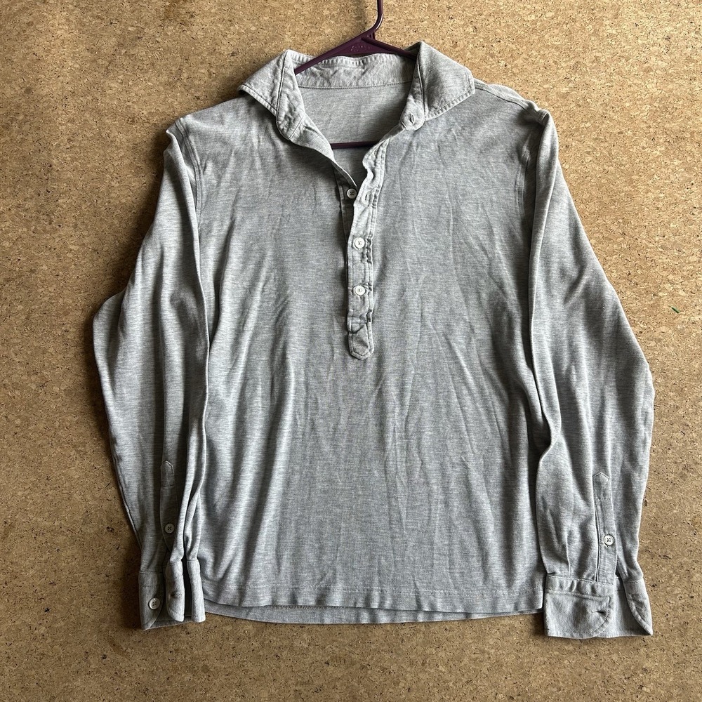 Gran Sasso Long Sleeve Cotton Grey Polo Sz 50 Button Up Luxury Natural